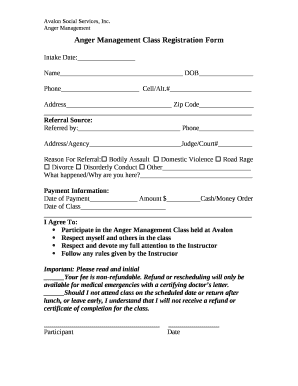 anger management regirstration Doc Template | pdfFiller