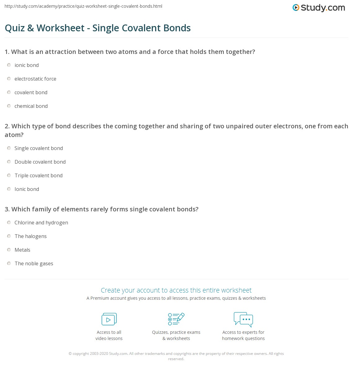 covalent bond worksheet with questions