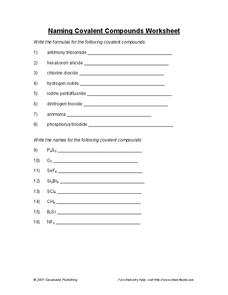 Naming Covalent Bonds Worksheet for 9th - 12th Grade | Lesson Planet