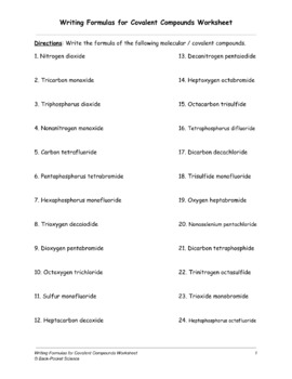 Writing Formulas for Covalent Compounds Worksheet by Back Pocket ...
