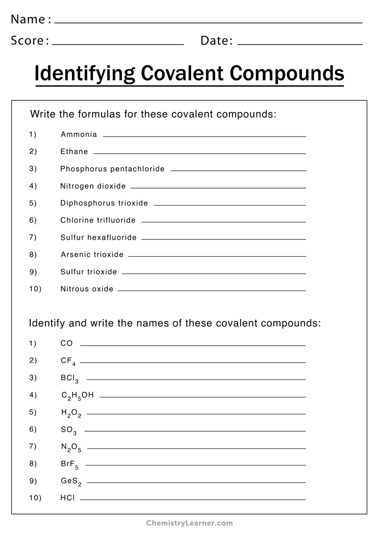 Naming Covalent Compounds Worksheets - Free Printable