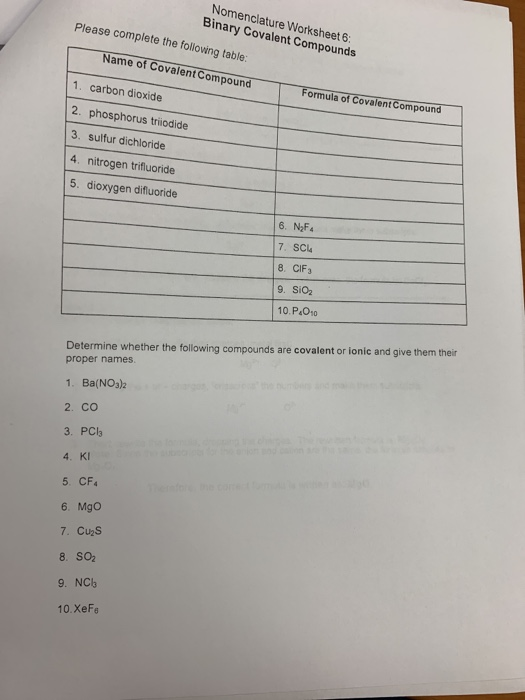 covalent compounds worksheet answers