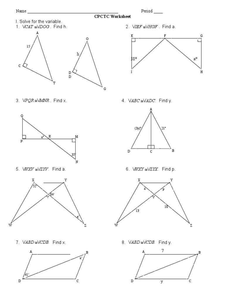 CPCTC Worksheet PDF Euclid Elementary Geometry Worksheets Library