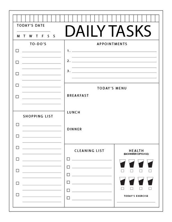 Daily Tasks Printable, Planner Insert, ARC System, Binder Inserts ...