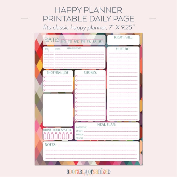 HAPPY PLANNER PRINTABLE Daily Planner Refills / Inserts 7 X 9.25 ...