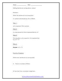 Writing Equations Worksheets