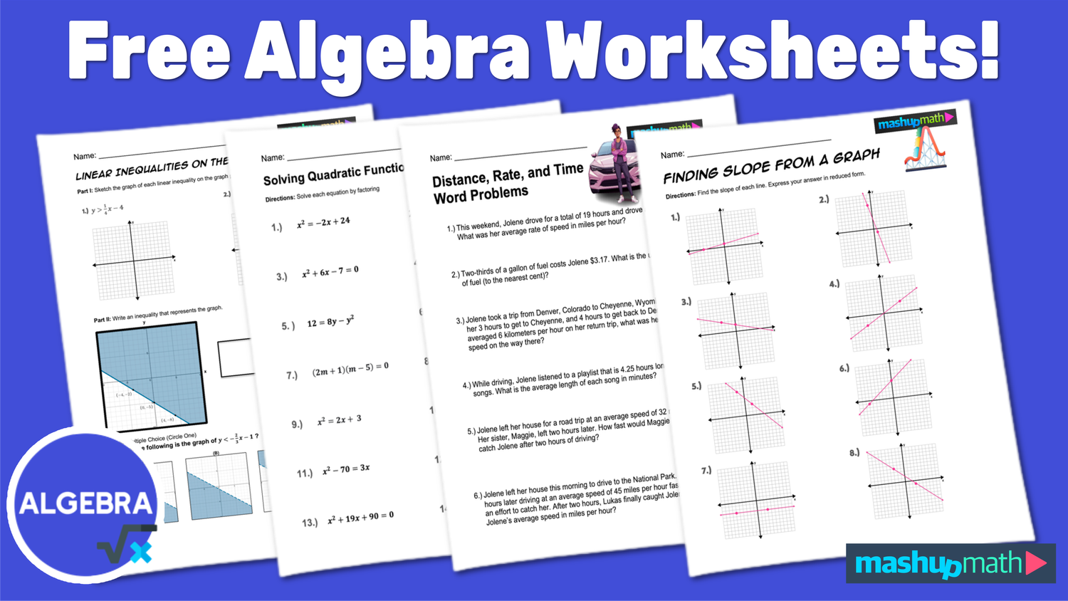 Free Algebra 1 Worksheets—Printable w/ Answers — Mashup Math