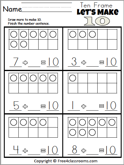 Free Kindergarten Math - Addition - Lets Make 10 Worksheet - Free ...