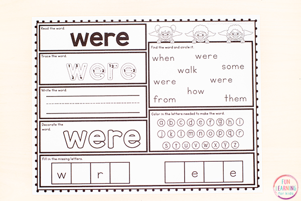 Free Printable First Grade Sight Word Worksheets
