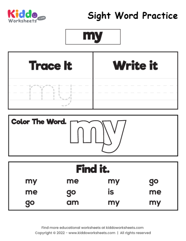 Free Printable Sight Word Practice my Worksheet - kiddoworksheets