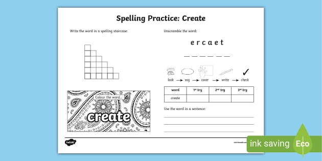 Create Spelling Practice Worksheet (teacher made) - Twinkl