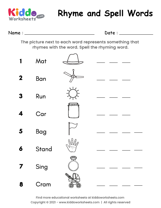 Free Printable Rhyme and Spell Words Worksheet - kiddoworksheets