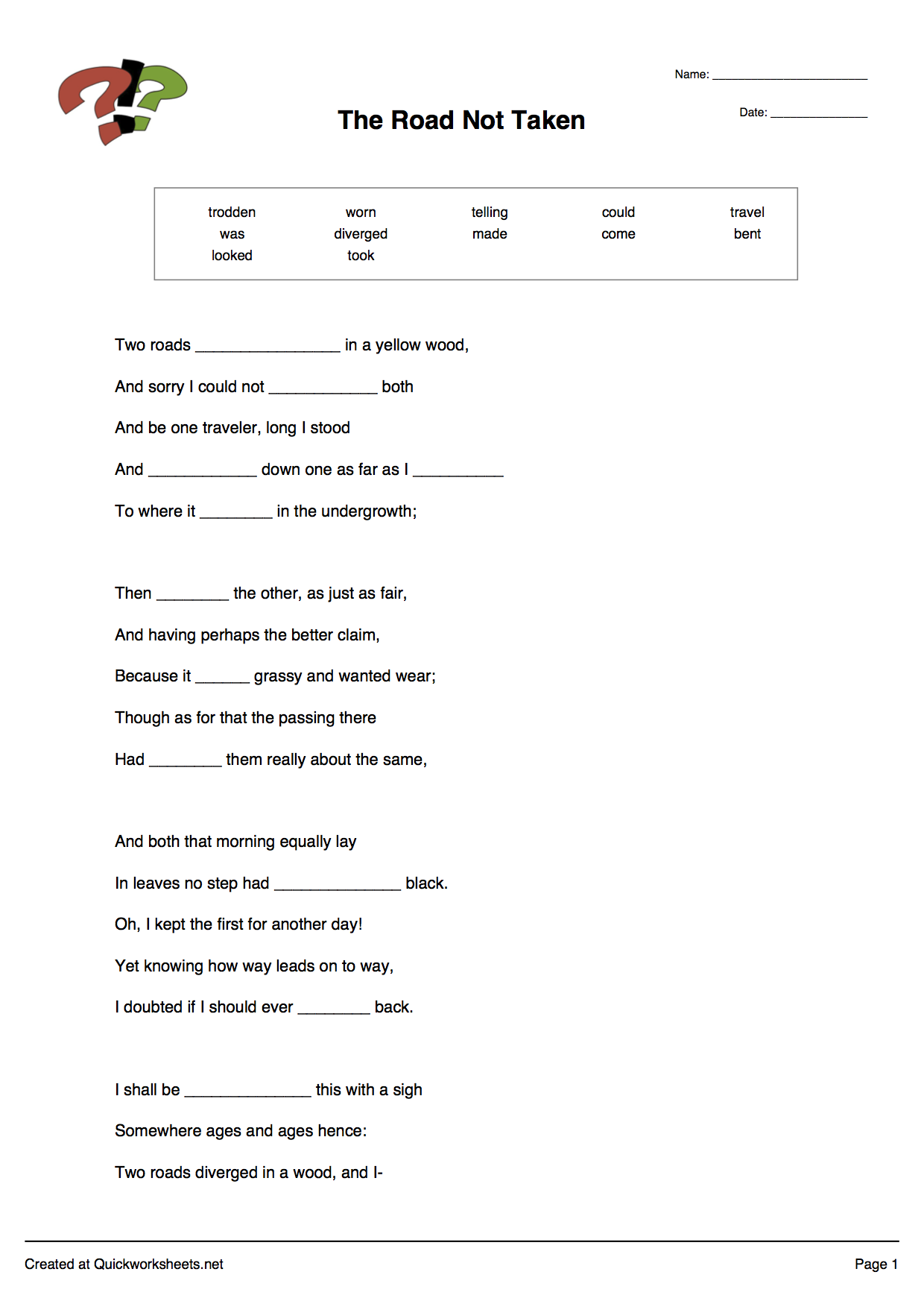 create vocabulary worksheet