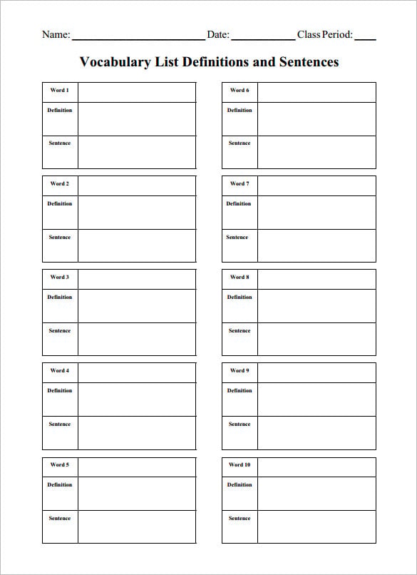 12+ Blank Vocabulary Worksheet Templates - Word, PDF