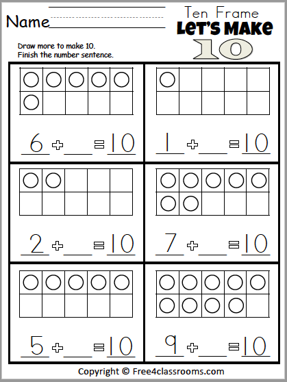 Free Kindergarten Math - Addition - Lets Make 10 Worksheet - Free ...