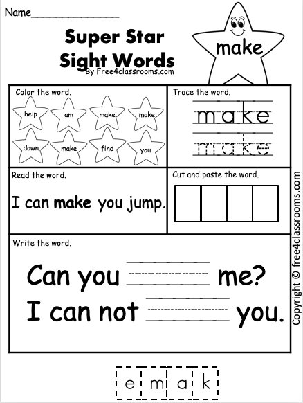 Free Sight Word Worksheet - make - Free Worksheets - Free4Classrooms