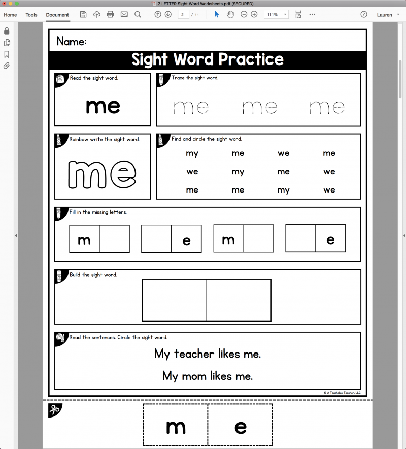 Preschool Sight Words -Worksheets Library