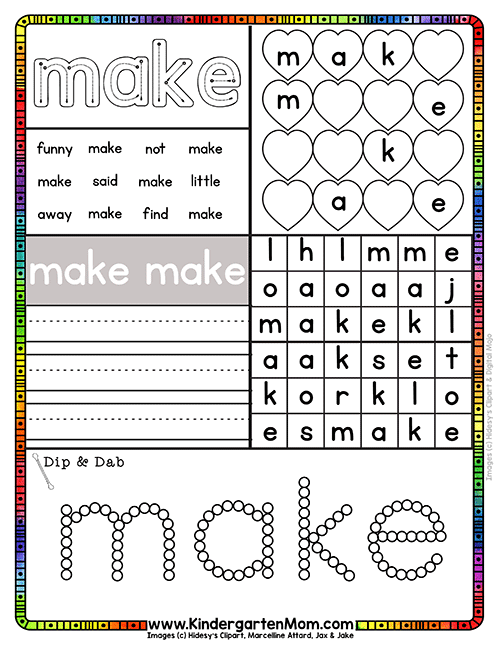 creating kindergarten worksheet sight words