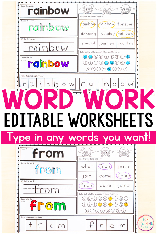 creating kindergarten worksheet sight words