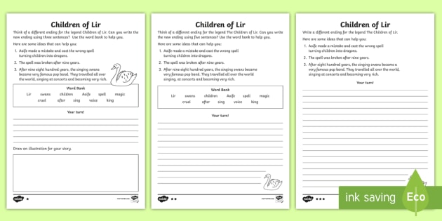 The Children of Lir Creative Writing Worksheet / Worksheet