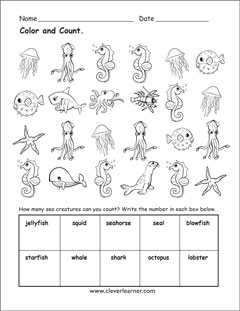 Animals that live in water worksheets for preschools