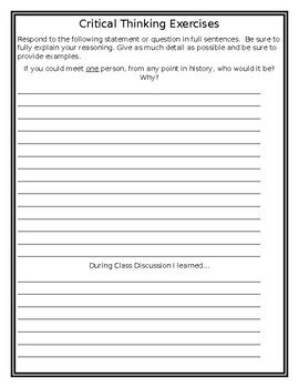 Critical Thinking Response Worksheets by Stefan Martin | TPT