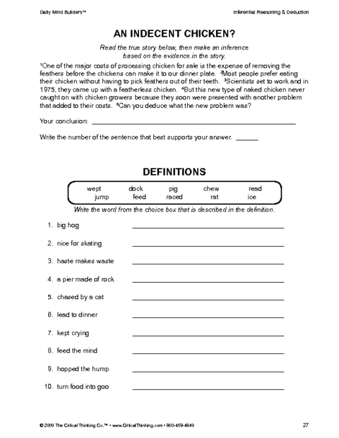critical thinking worksheet answers