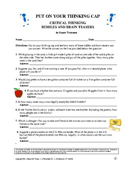 Critical Thinking Worksheets | Riddles and Brain Teasers | Printables