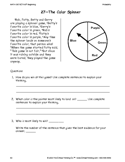 Critical Thinking Worksheet Grades 3-5: Color Game | Education World