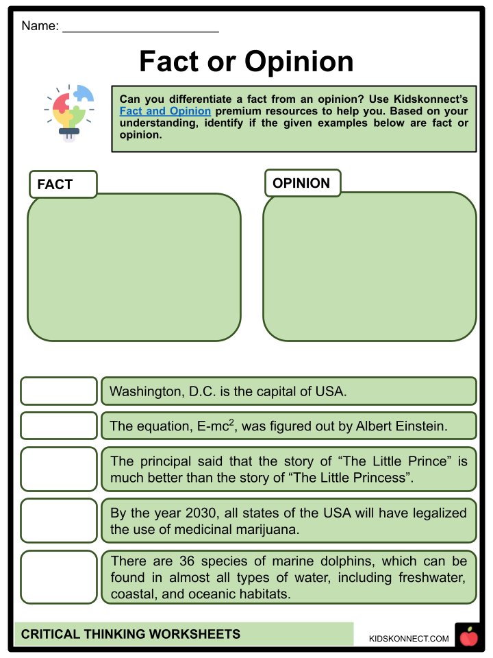 Critical Thinking Worksheets Facts Process Logic Outcomes 