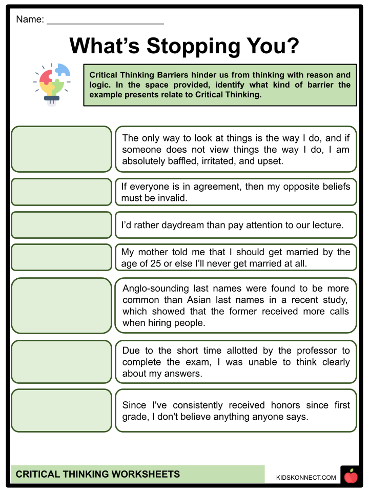 Critical Thinking Worksheets &  Facts | Process, Logic, Outcomes