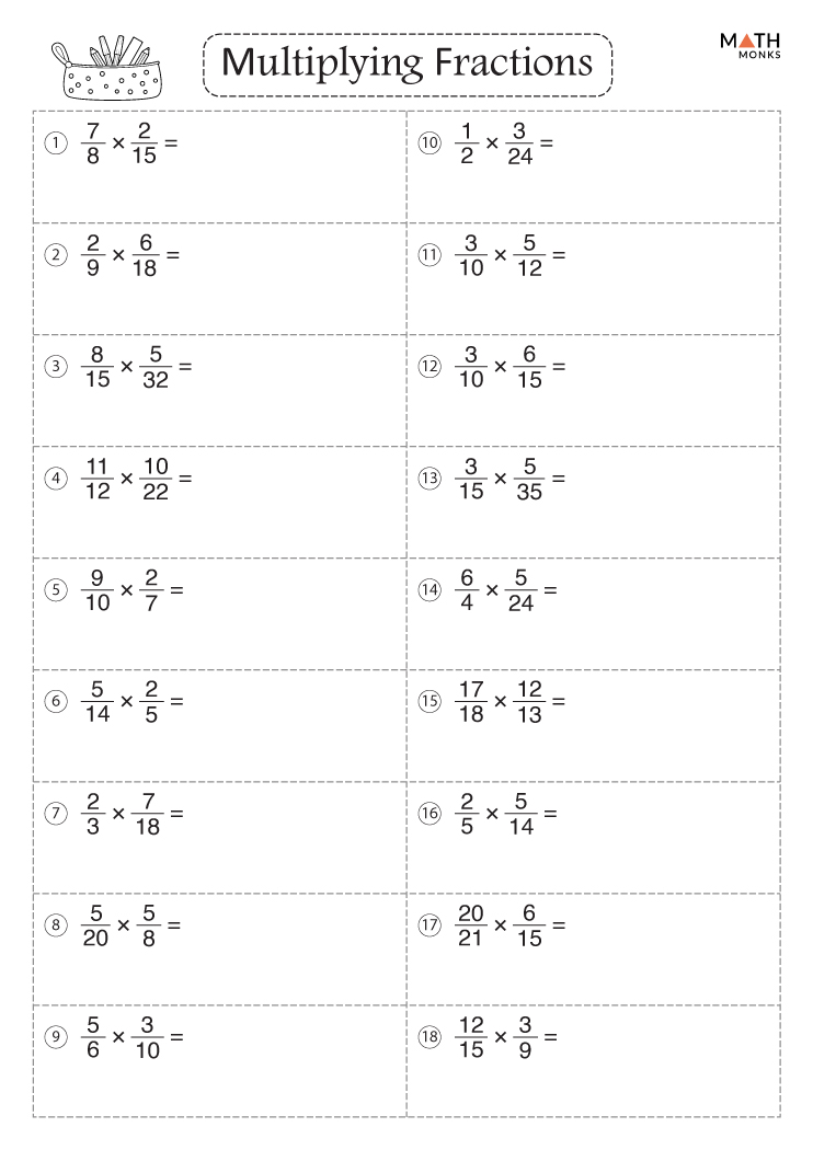 Multiplying Fractions Worksheets with Answer Key