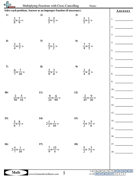 Multiplying Fractions with Cross Cancelling Worksheet | Free ...