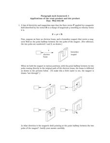 Applications of the Cross Product and Dot Product Worksheet for ...