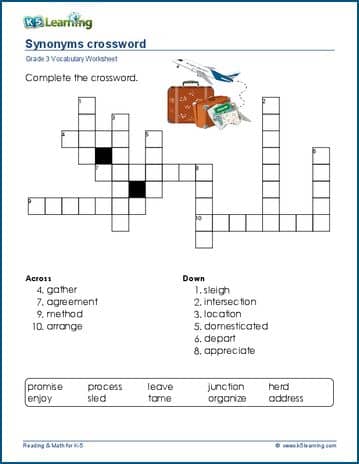 Synonyms crosswords for grade 3 | Worsheets library