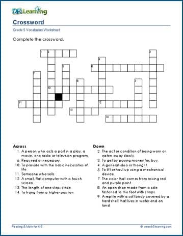 Crossword puzzles for grade 5 | Worsheets library