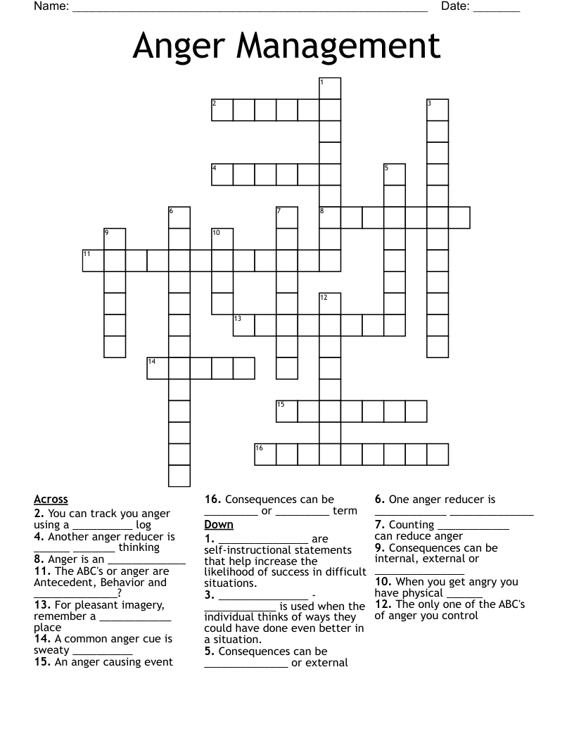 crossword puzzles for anger management