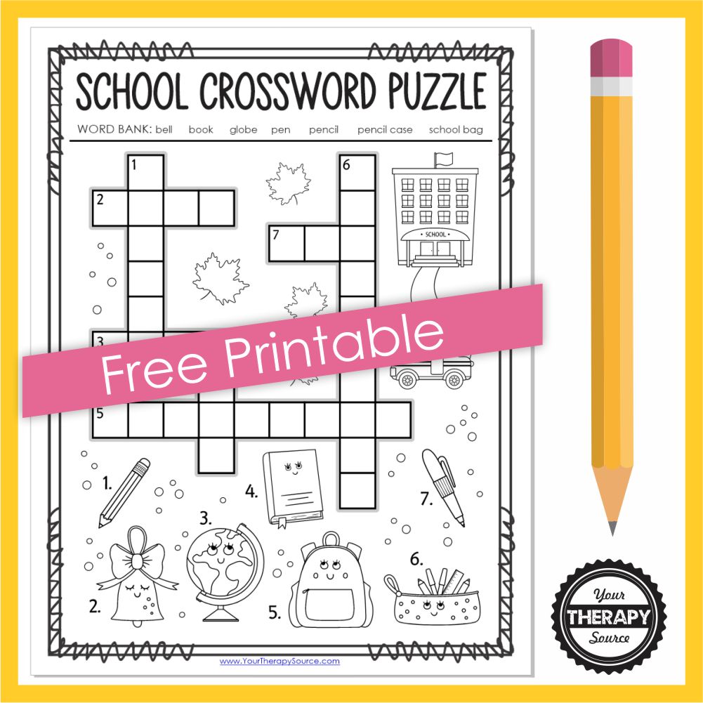School Crossword Puzzle for Kids - Your Therapy Source