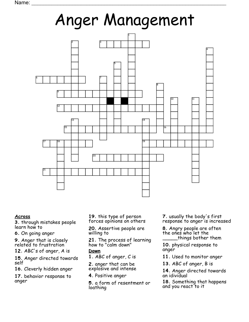 Anger Management Crossword - WordMint
