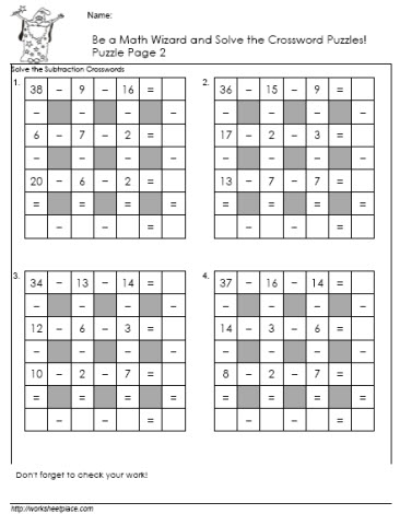 Subtractiion-Crossword-Puzzle-2 Worksheets