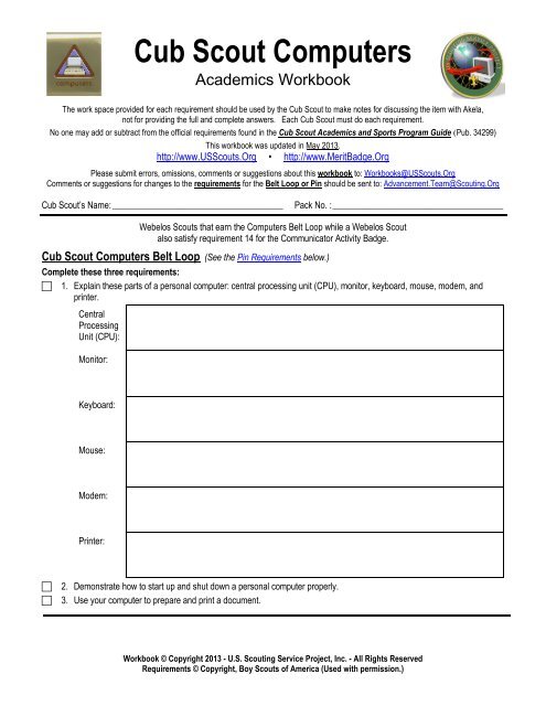 cub scout merit badge worksheet