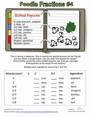 Free Recipes with Fractions Worksheets 
