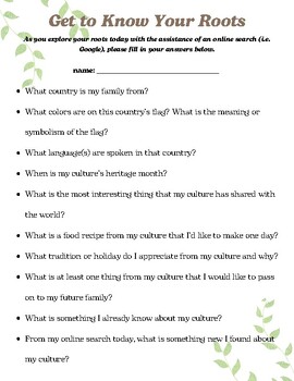 cultural diversity worksheet