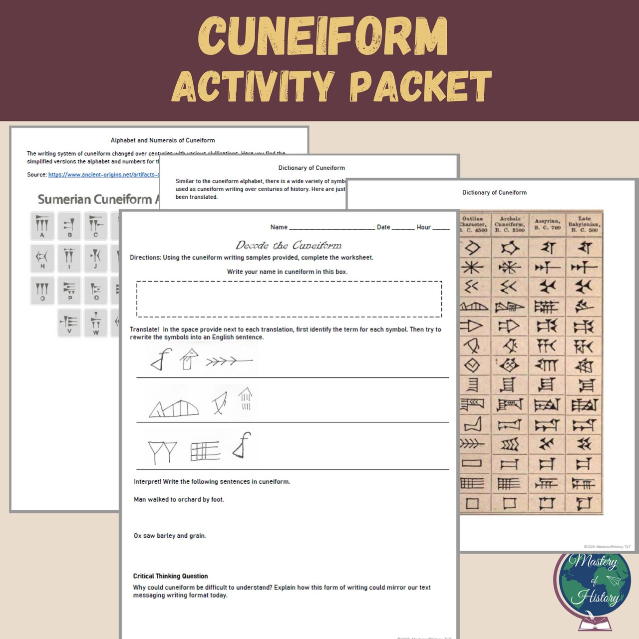 Free cuneiform activity worksheet, Download Free cuneiform activity