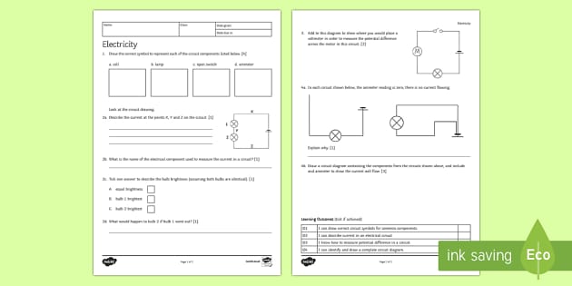 FREE! - KS3 Current Electricity Homework Worksheet / Worksheet