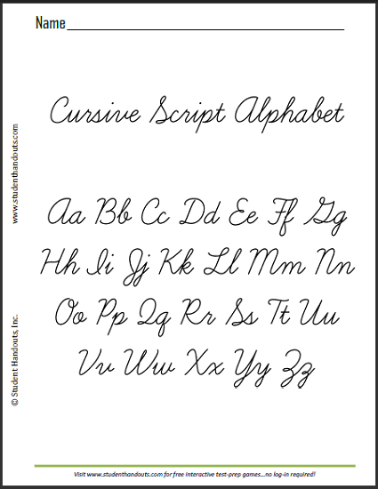 Free Printable Cursive Script Sheet | Student Handouts