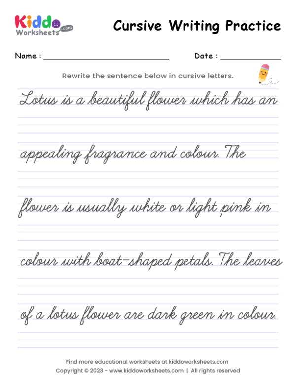 Free Printable Cursive Writing Worksheet 5 kiddoworksheets