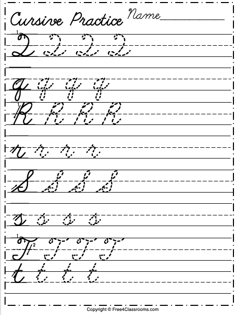 Free Cursive Alphabet Worksheet - Letters Q to T - Free Worksheets ...