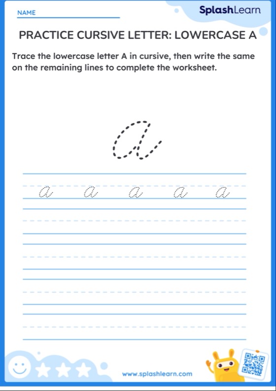 Cursive Letter A Worksheets for 1st Graders Online