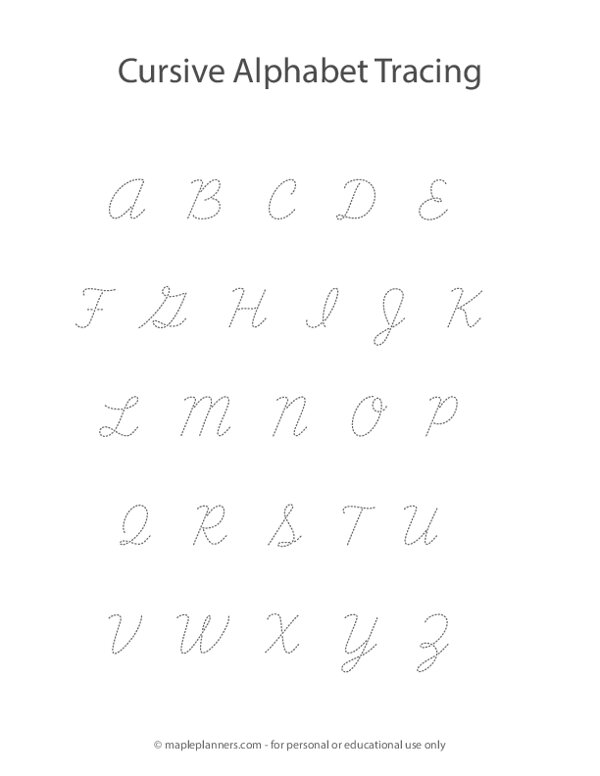 Cursive Alphabet Letter Tracing Printable Worksheet